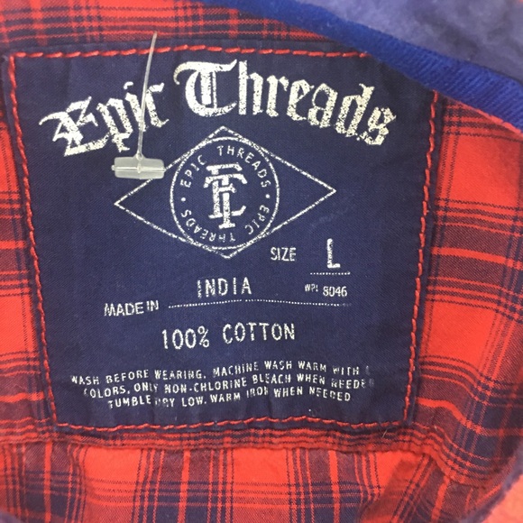 Epic Threads Shirt Junions Size Large Elbow Patches Red Plaid Button Up Outdoor - Picture 11 of 16